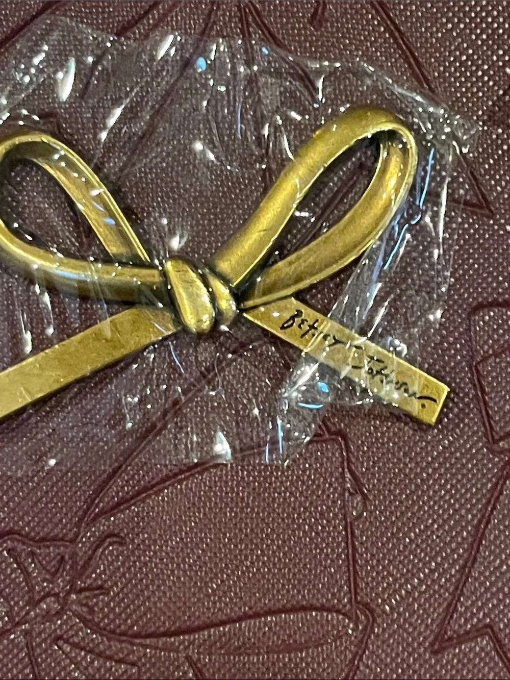 Betsey Johnson Maroon Embossed Bow Tote and Pouch with Gold Accents